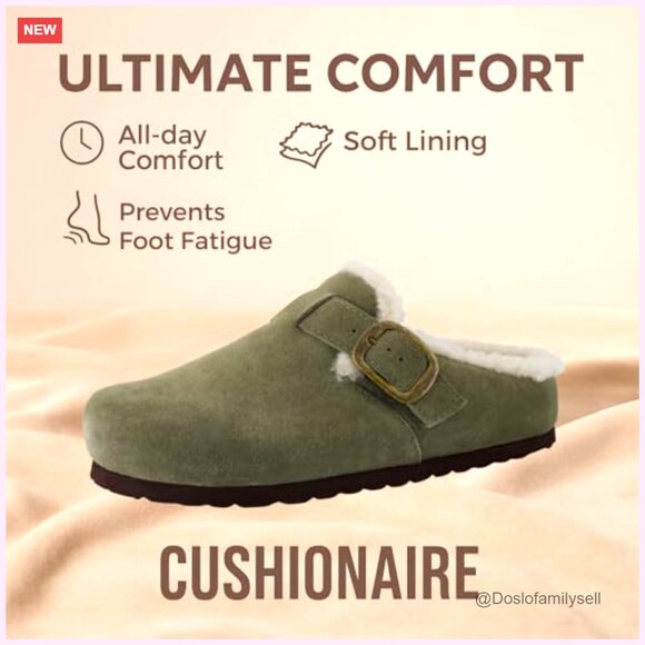 Genuine Leather Clogs with Faux Fur Lining, Cork Footbed, Adjustable Buckle - Picture 4 of 7